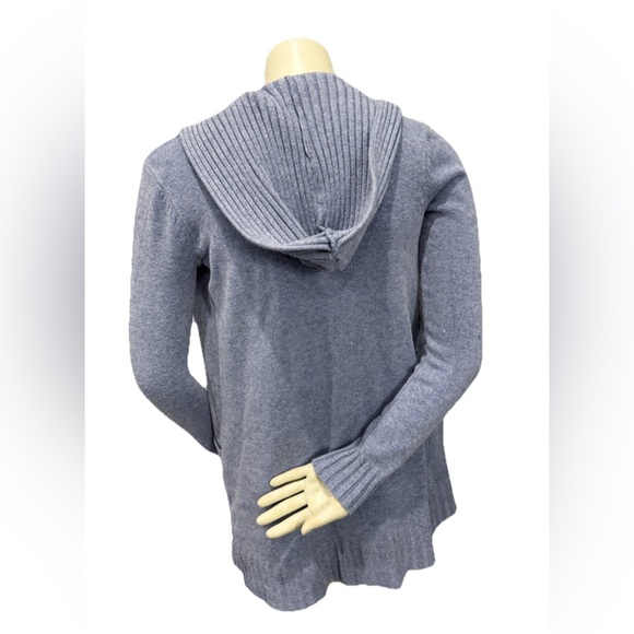 Cyrus Open Front Hooded Cardigan Sweater Women’s Size Small Blue Gray Pockets - Picture 3 of 7